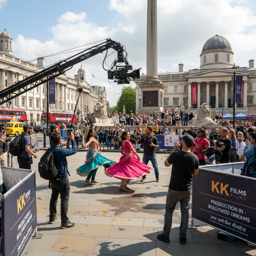 KK Films crew shooting a Bollywood film in Trafalgar Square London