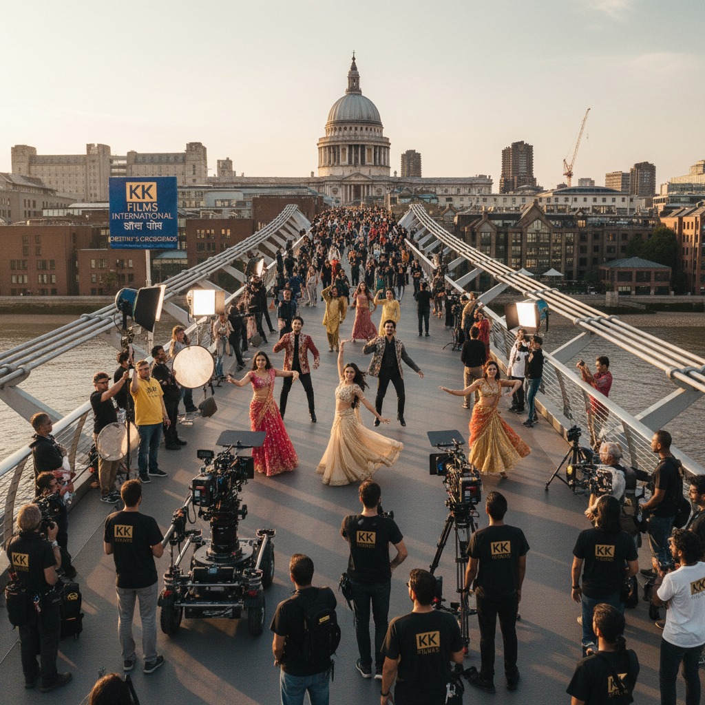 KK Films international crew shooting a big Bollywood Crossover movie on iconic location of London Millennium footbridge