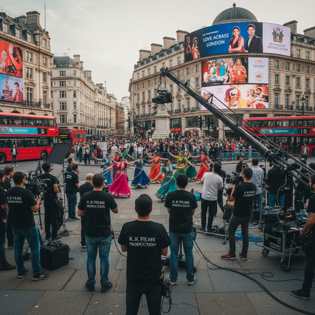 K K Films Crew filming Bollywood film in piccadilly London